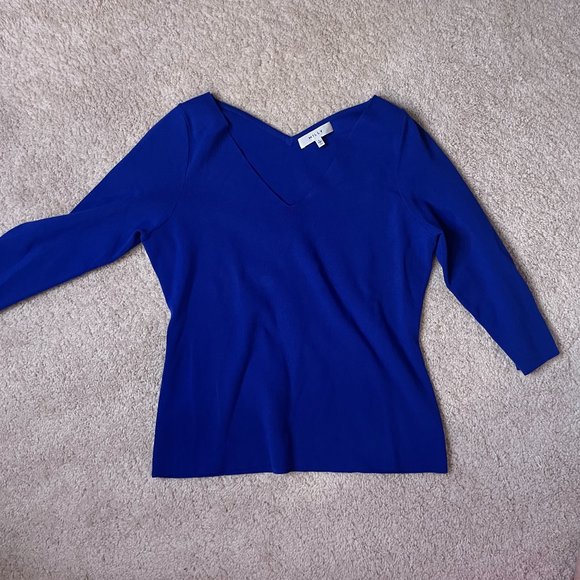 Milly Blue Ribbed Knit Blouse Size L - Picture 2 of 3